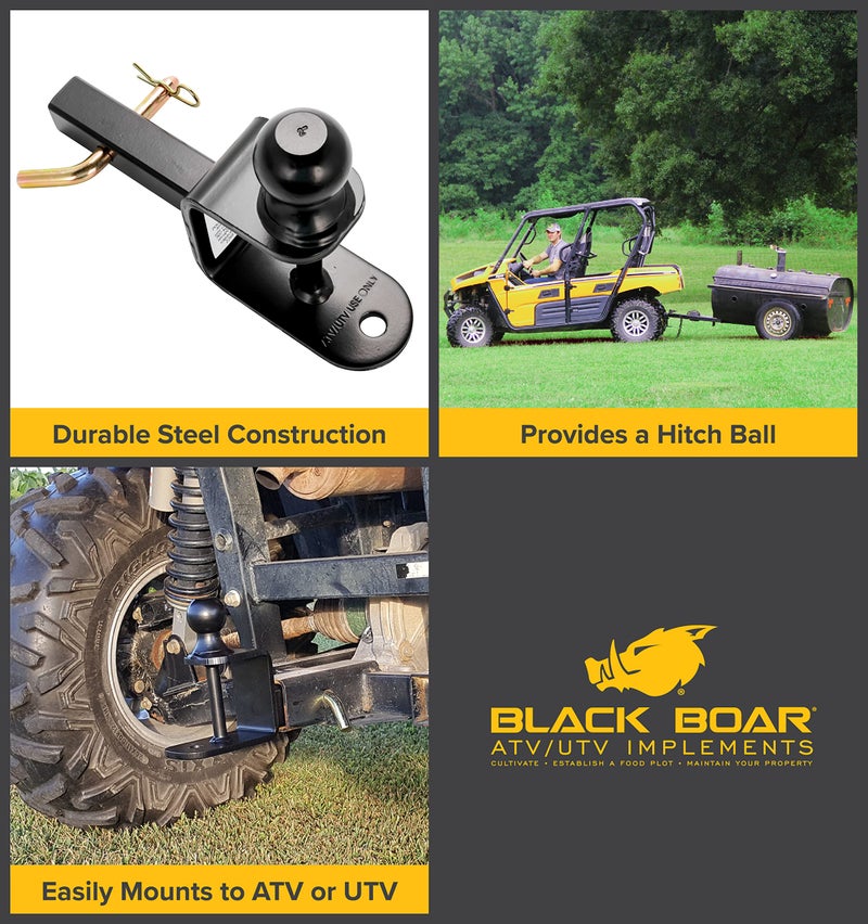 Black Boar UTV ATV Multi-Hitch - Features 2â€ Hitch Ball, 1-1/4â€ Shank - 6â€ (L) Shank - Hitch Ball has 2â€ Rise & Rated for 2,000lbs - Use w/Utility Trailers, Tow Straps & Other ATV Accessories (66024) - Image 2